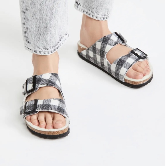 Birkenstock Men’s Shearling Plaid Sandals - Picture 1 of 11